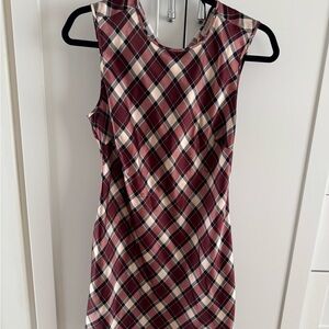 Doen Burgundy and Cream Plaid Mini Dress